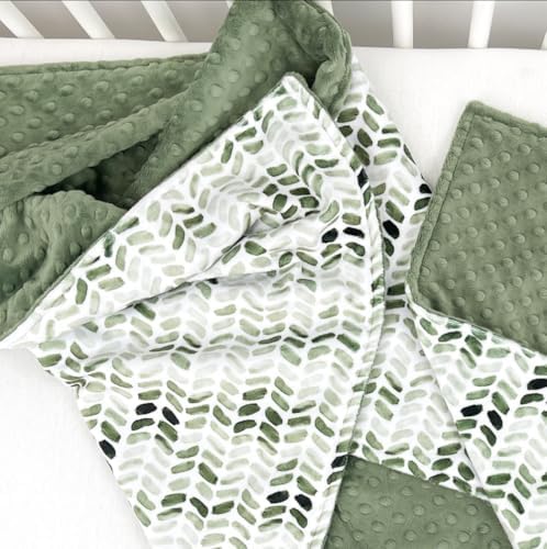 BUTTZO Baby Double Layer Plush Minky Blanket - Green Leaves 30x40 Inch 1