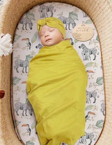 ZURLEFY Stretchy Baby Swaddle Blanket with Headband and Hat Set