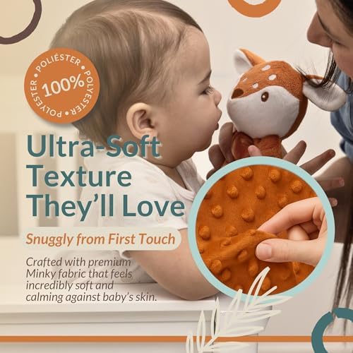 FAWNEST Baby Lovey Security Blanket - Plush Stuffed Animal with Pacifier Holder 1