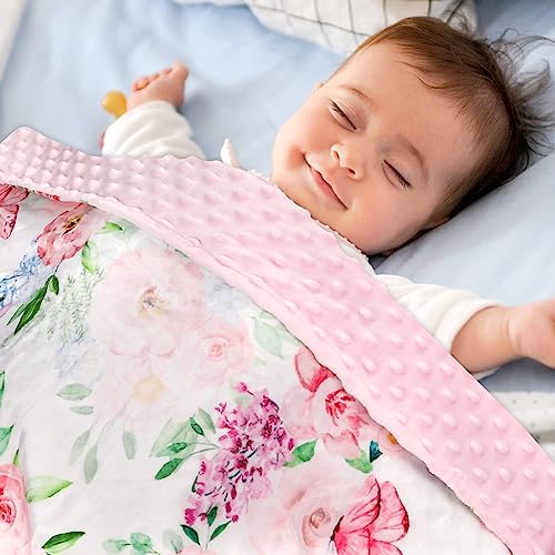 CARUILI Baby Blanket 30x40 Inches Minky Double Layer Pink Floral