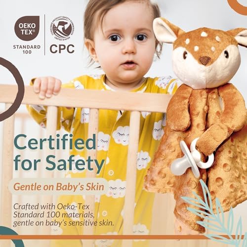 FAWNEST Baby Lovey Security Blanket - Plush Stuffed Animal with Pacifier Holder 1