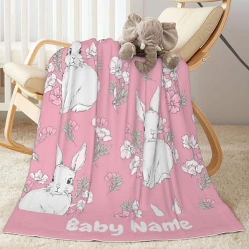 KILOWR Personalized Bunny Blanket for Baby Girls