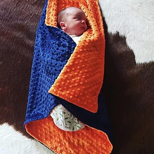MEG ORIGINAL Minky Dot Baby Blanket Navy Blue Orange