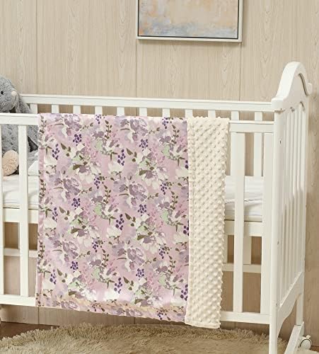 CREVENT Baby Girls Blanket - Soft Minky 30x40 Inches Lavender Grapes