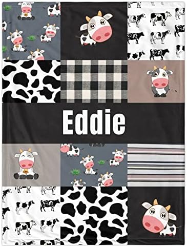 Personalized Baby Blanket with Name - Custom Cute Cow Design 30 x 40