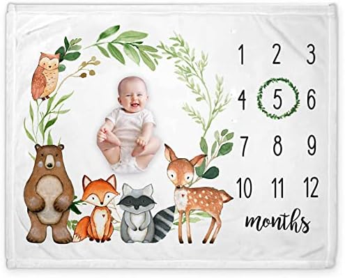 Yuzioey Baby Milestone Blanket - Woodland Forest Animals Growth Tracker 50x40 Inches