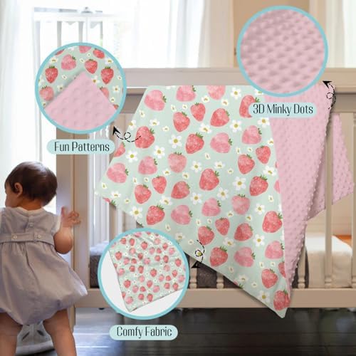 Soft Mink Baby Blanket Strawberry Floral Double Layer Dotted Backing 30x40