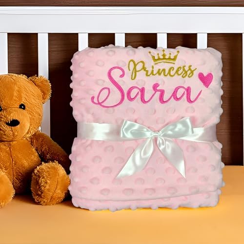 Personalized Baby Blanket with Name - 27x35 Inch Pink Minky Fleece