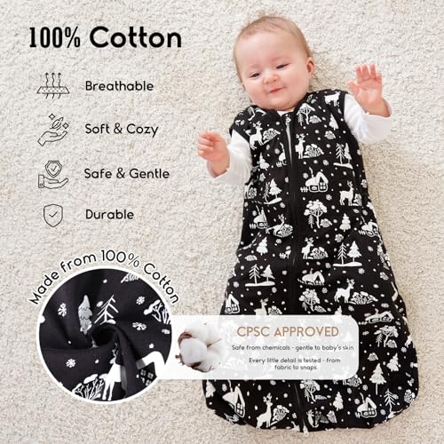 Yoofoss 0-6 Months Organic Cotton Sleep Sack 2-Way Zipper 05 TOG