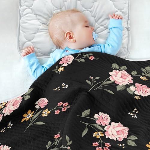 Wfrish Baby Blanket Rose Floral Pink Minky 30x40 In