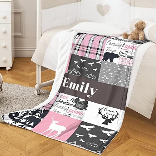 Personalized Baby Blanket with Name - Custom Deer Fleece Blanket for Girl