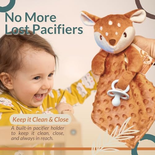 FAWNEST Baby Lovey Security Blanket - Plush Stuffed Animal with Pacifier Holder 1