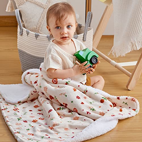 DaysU Reversible Flannel Sherpa Baby Blanket with Flower Print