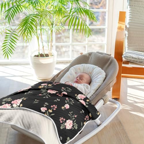 Wfrish Baby Blanket Rose Floral Pink Minky 30x40 In