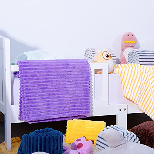 NTBAY Plush Flannel Baby Blanket with Stripe Pattern 30x40 Inches Purple