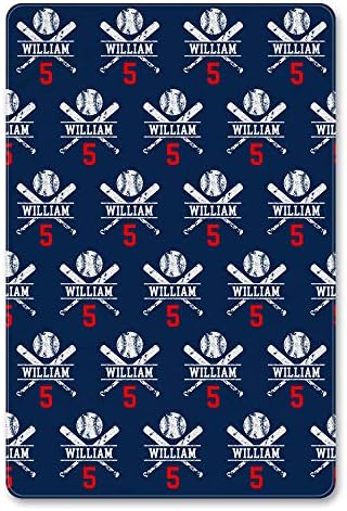 Nictimeid Baseball Blanket with Baby Name and Team Number Navy 30x40in