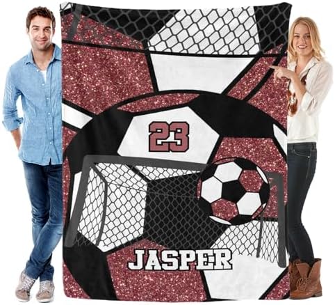 Deven Personalized Soccer Ball Maroon Baby Blanket - 30x40 Inches