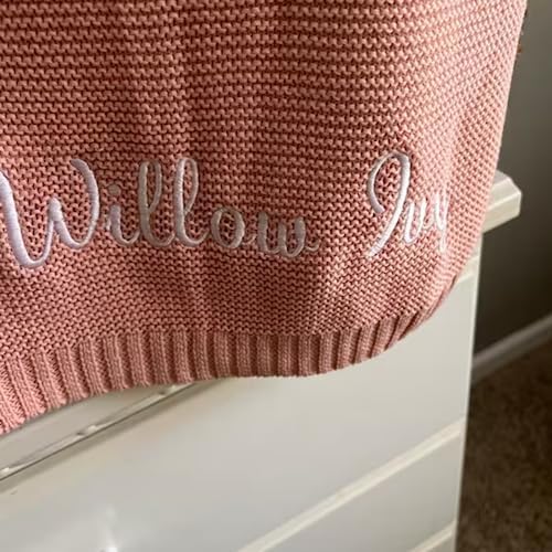 Personalized Cotton Knitted Blanket with Embroidered Name