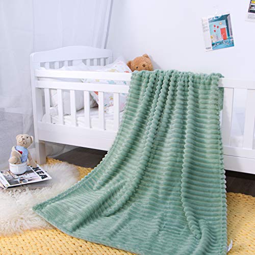 NTBAY Flannel Fuzzy Toddler Blanket - Reversible Stripes 30x40 Inches Mint