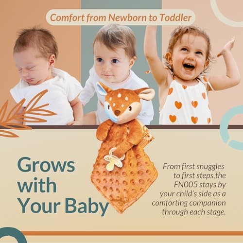FAWNEST Baby Lovey Security Blanket - Plush Stuffed Animal with Pacifier Holder 1