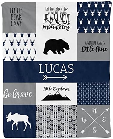 Personalized Baby Blanket for Boys - Blue Deer Woodland Design