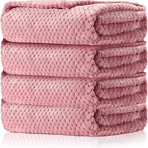 Reginary Fuzzy Blanket 4 Pack Pink Waffle Flannel 1