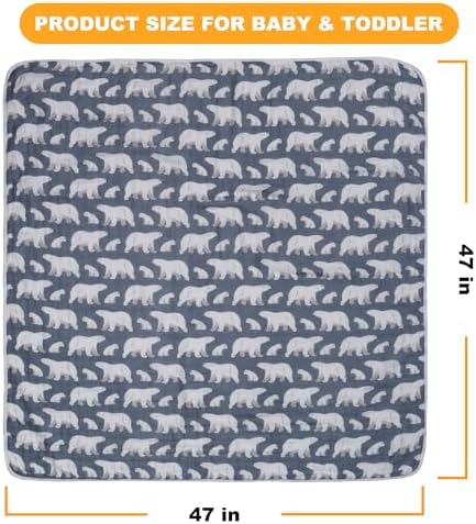 ZPECC Polar Bear Muslin Blanket 47x47 Thick Organic Cotton Toddler Blanket