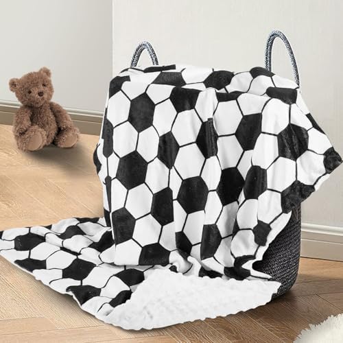 DCOOLGO Soccer Baby Blanket Soft Fleece with Dotted Backing