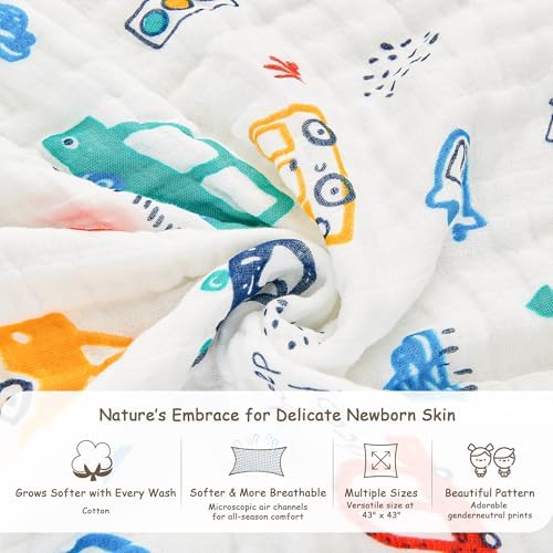 ROSE FEATHER 6-Layer Muslin Baby Blanket Cozy Swaddle 43x43 Inch