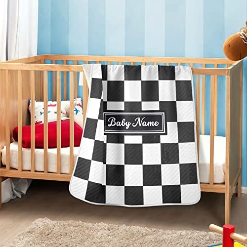 Pigsaly Custom Name Baby Blanket 30x40 Black White Buffalo Check Plaid
