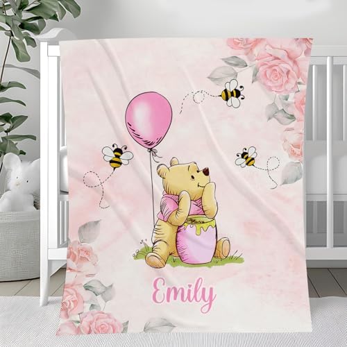 Personalized Pooh Bear Blanket - Soft Baby Blanket with Name