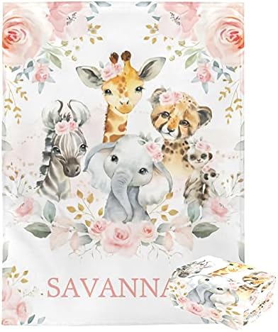 Custom Elephant Baby Blanket with Name Personalized for Girls Boys