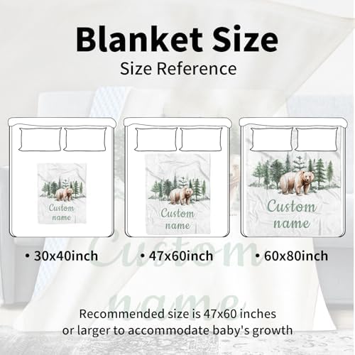 Custom Name Baby Receiving Blanket with Bear in Forest Theme