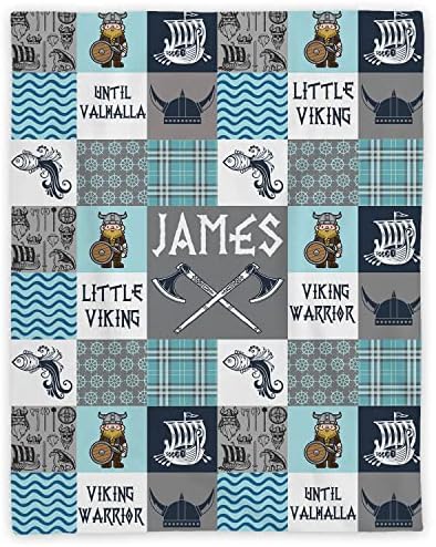 Personalized Vikings Baby Blanket with Dragon and Ship Design