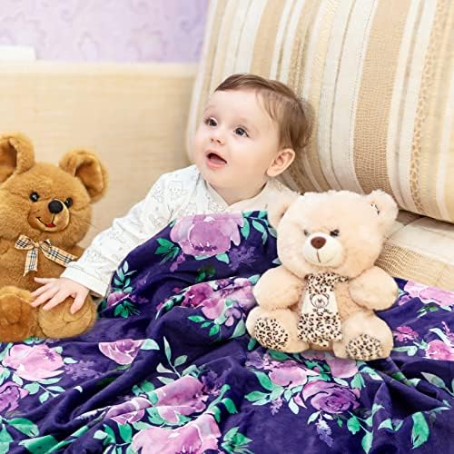 TANOFAR Minky Baby Blanket with Dotted Backing Purple Floral 30x40 Inch 1