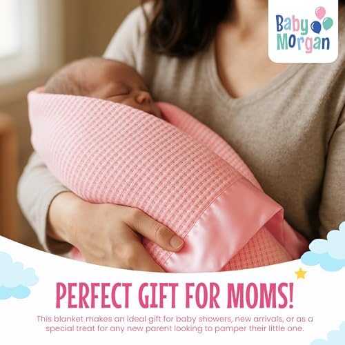 Baby Morgan Thermal Waffle Blanket - Soft Cozy Crib Blanket with Satin Trim