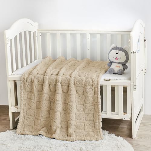 Yurhap Heart Checkered Fleece Baby Blanket 30x40 Khaki