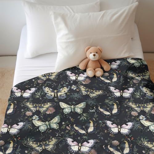 Gothic Moth Black Floral Baby Blanket 30x40