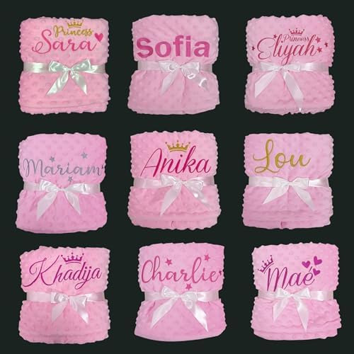 Personalized Baby Blanket with Name - 27x35 Inch Pink Minky Fleece
