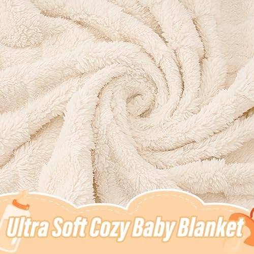 VEIDIA Plush Checkered Baby Blanket 30x39 Beige