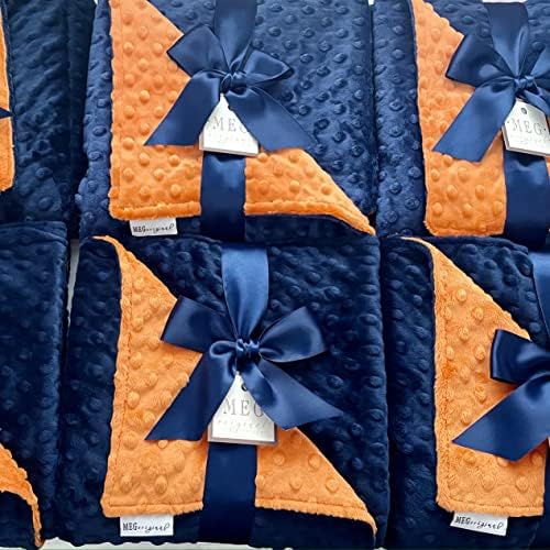 MEG ORIGINAL Minky Dot Baby Blanket Navy Blue Orange