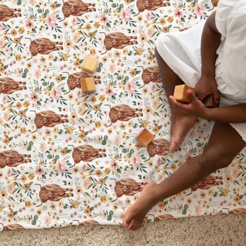 Highland Cow Floral Mink Baby Blanket 30x40