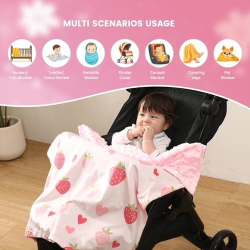 VivaCozy Baby Blanket with Strawberry Pink Design
