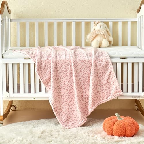 Yurhap Leopard Print Baby Blanket Fleece 30x40 Light Pink