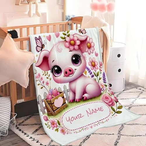 Personalized Name Pig Blanket Lightweight Flannel Throw for Summer