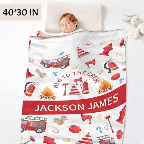MATCHASTAR Fire Truck Personalized Fleece Throw Blanket for Kids