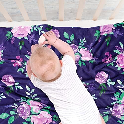 TANOFAR Minky Baby Blanket with Dotted Backing Purple Floral 30x40 Inch 1