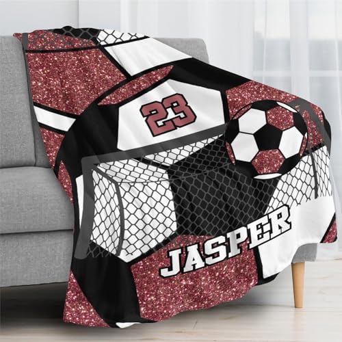 Deven Personalized Soccer Ball Maroon Baby Blanket - 30x40 Inches