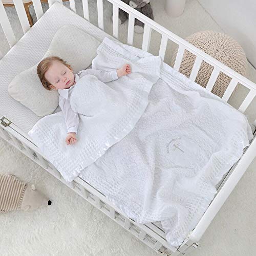 Booulfi Baby Blanket Cross Embroidered Satin Border 36x50