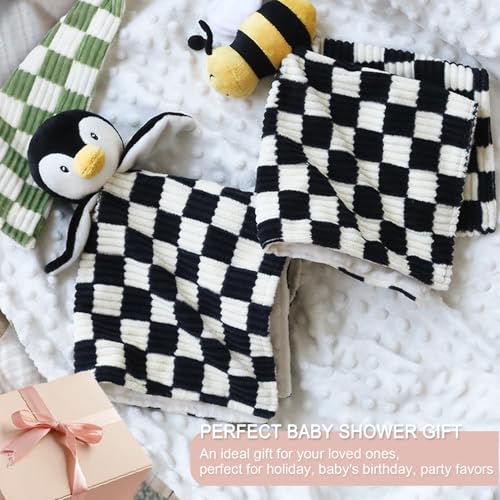 BEILIMU Baby Lovey Blanket Penguin 14 Inch Soft Checkerboard